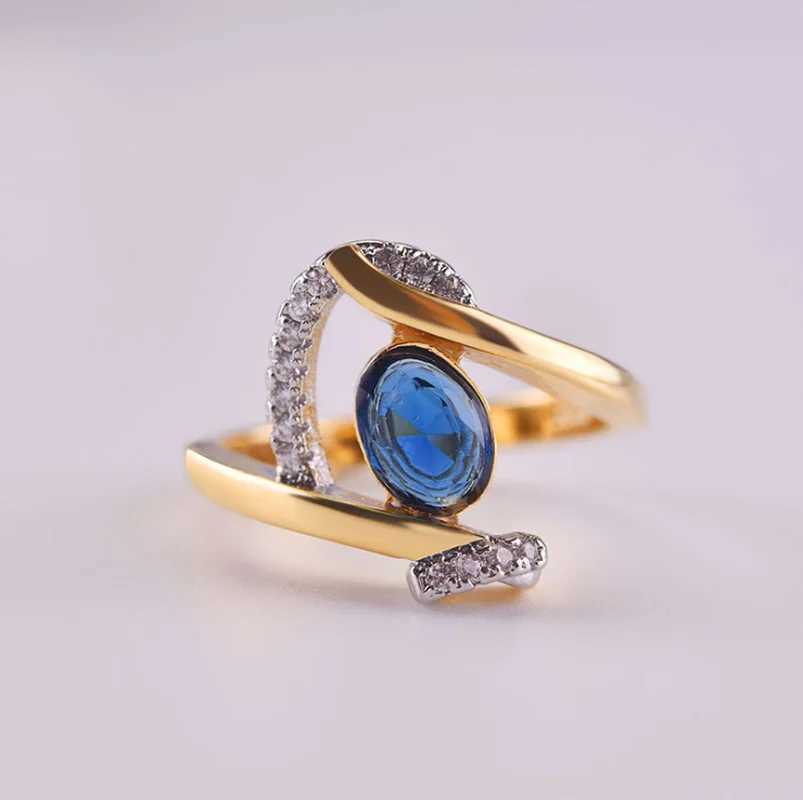 Bröllopsringar Creative Fashion Blue Stone Wedding Ring For Women Exquisite Gold Color Inlaid White Zircon Stones Förlovningsring smycken