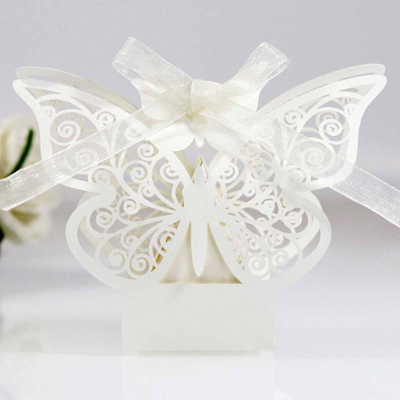 Hollow Butterfly Gift Paper Boxes Creative Laser Cutting Wedding Candy Dragee Box Cookie Carton Wrapping Package
