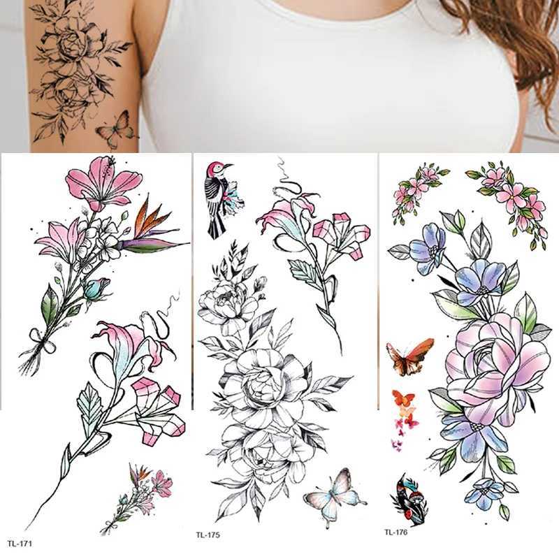 Краска для тела Водонепроницаемая временная татуировка наклейка цветочная роза Флэш -бабочка
