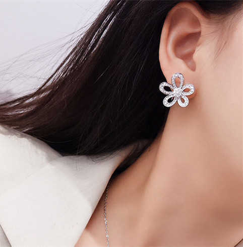 Designer brand fashion Van Big Earrings Gold High Edition Thick Plated 18K Diamond Full Petals jewelry