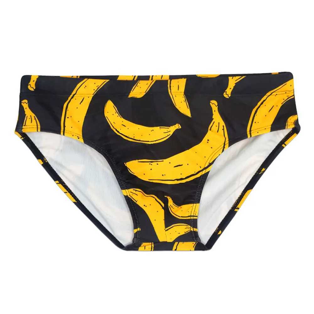 Herrbadkläder herrar banan tryck roliga badkarmar badkläder het sexig konsttrend simning stammar shorts strand surf baddräkt sunga cavada d240424