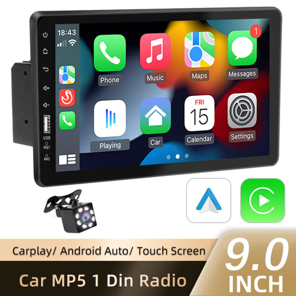 Car Radio 1 Din Carplay Android Auto Multimedia Player 9 Inch Touch Screen FM Bluetooth Mirrorlink Universal