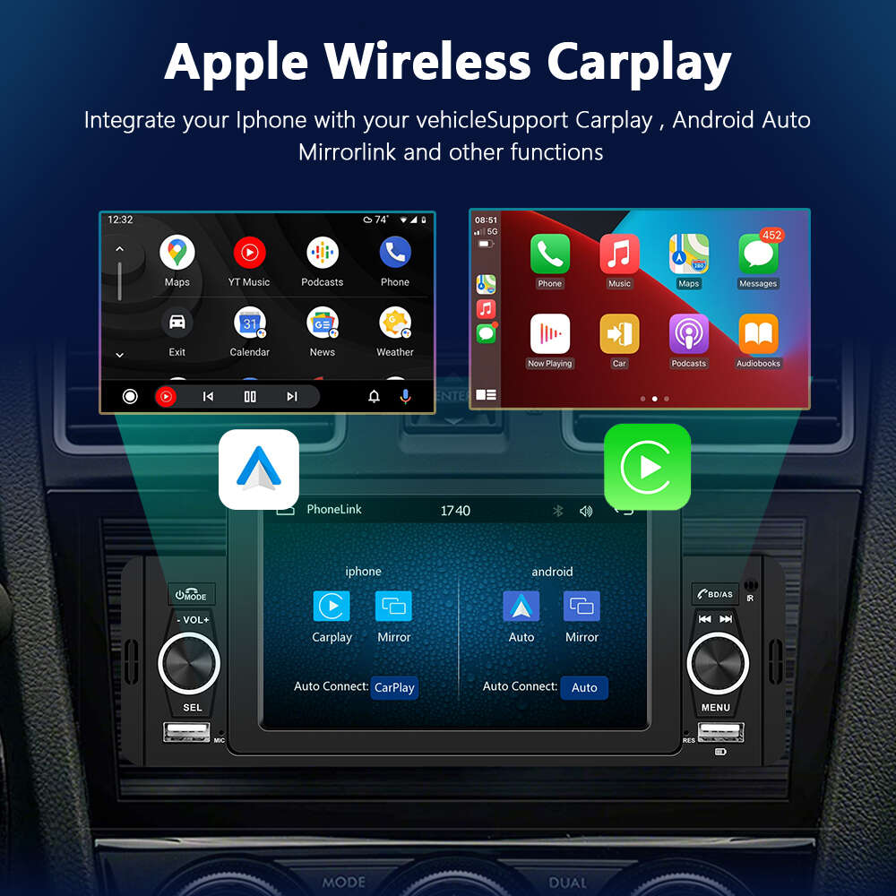 NOUVEAU 1DIN CARPlay Android Auto Car Radio1 Din MP5 Multimedia Video Player GPS Navigation Stéréo pour Toyota Nissan VW Peugeot