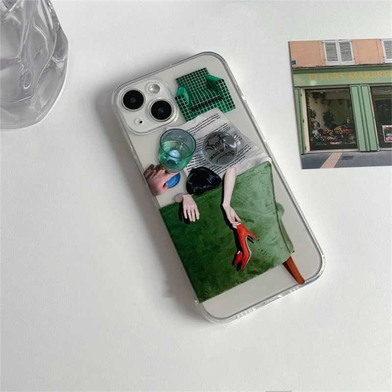 Cell Phone Cases Ins Aesthetic Illustration High Heels Transparent Case For iPhone 14 13 12 11 Pro Max X XR Goblet Shockproof Soft Cover Funda d240424