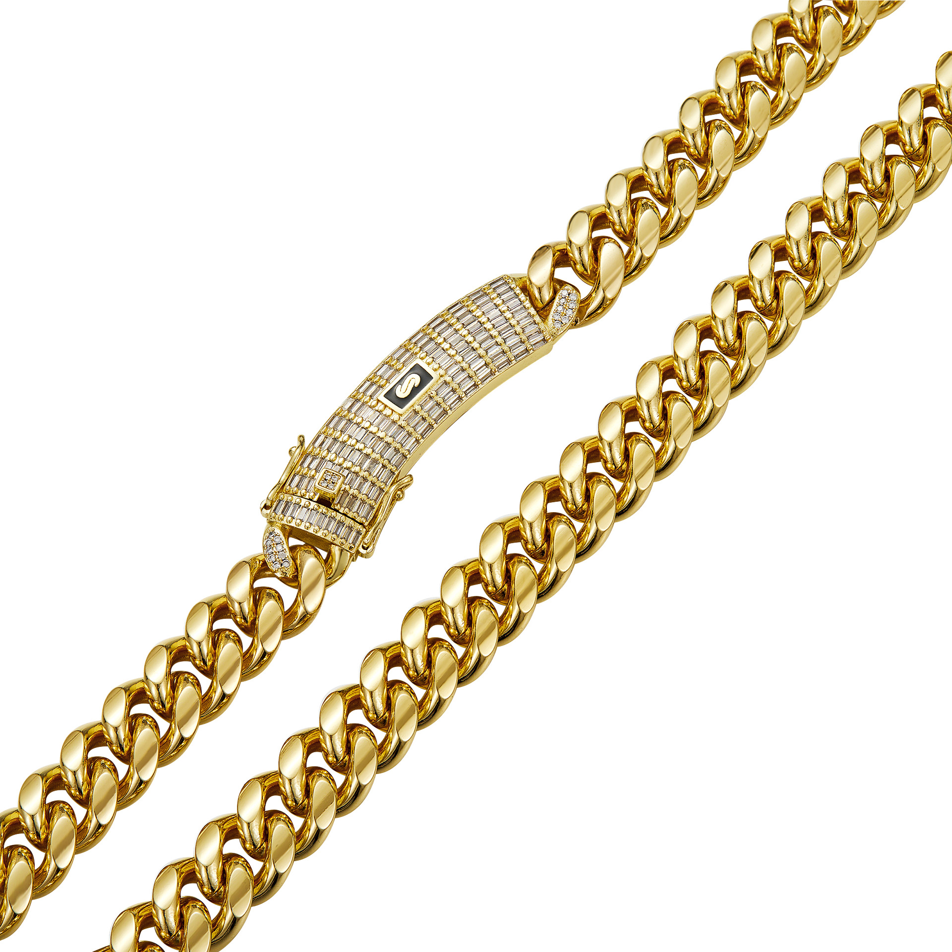 6-14mm Stainless Steel Miami Cuban Chain T Zircon Copper Clasp 14K Gold Plated Accessories