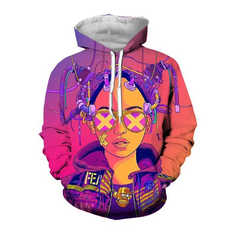 Herren Hoodies Sweatshirts 3D Cyberpunk -Hacker Druckhodies für Männer Kinder modische Streetwear coole Kapuze -Sweatshirts Frauen Harajuku Y2K Pullover Top 240424