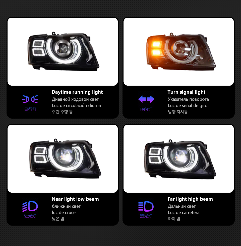 LED Dayme Running Head Lamp för Nissan Patrol Y61 2005-2022 Turn Signal High Beam Light Projector Lens