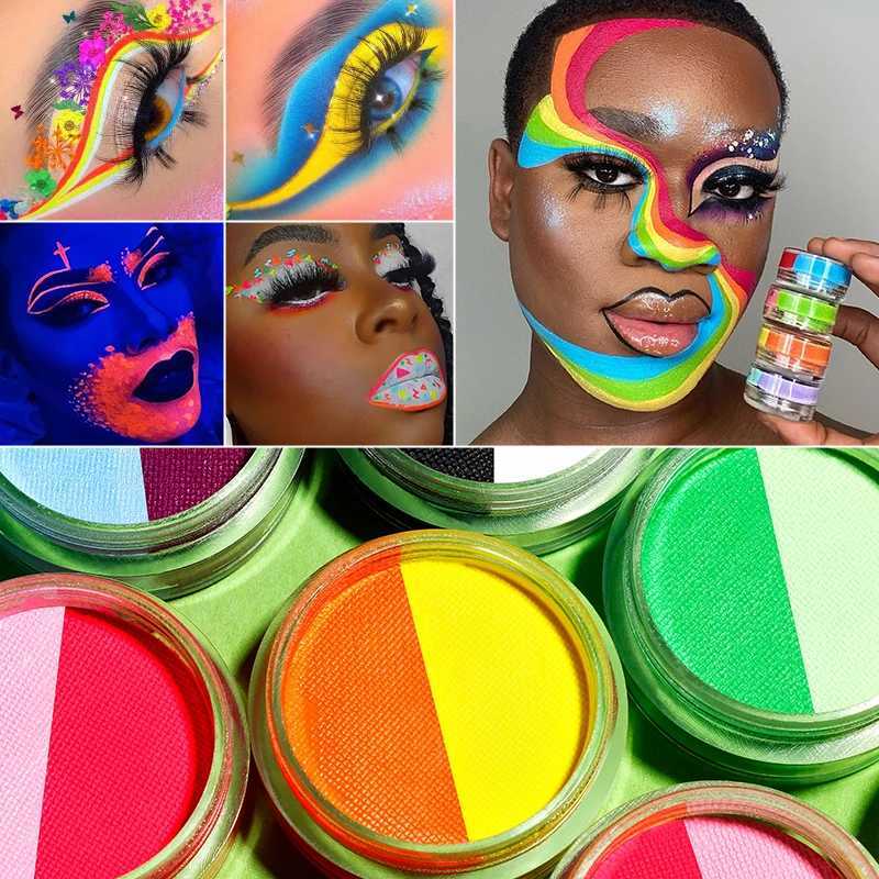 Body Paint DELANCI Dual Colors Face Paint Water-Based Activated Eyeliner UV Ligh Rainbow Cake Body Painting Glow Eyeliner on Dark d240424