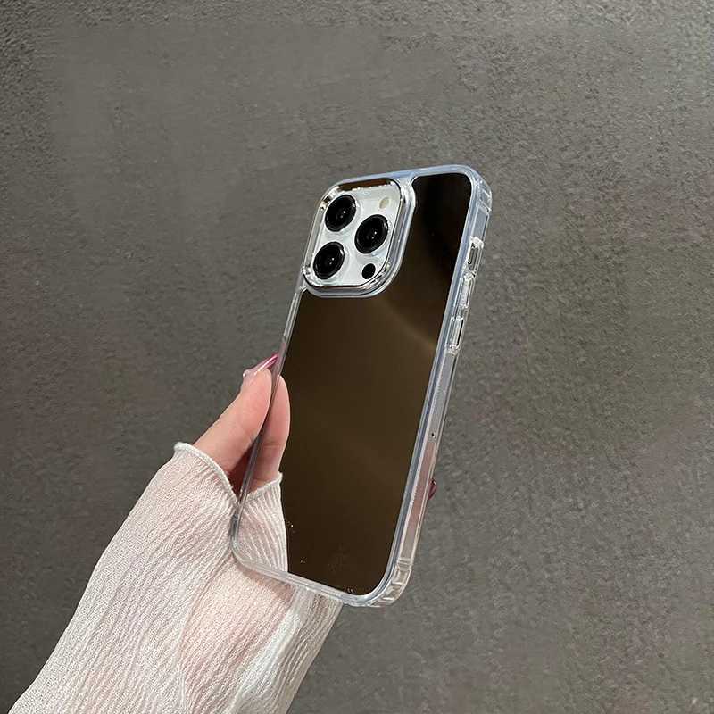 Mobiltelefonfodral Luxury Plating Make Up Mirror Phone Case för iPhone 15 11 12 13 14 Pro Max Hard Acrylic Stuffsäkert täckning D240424