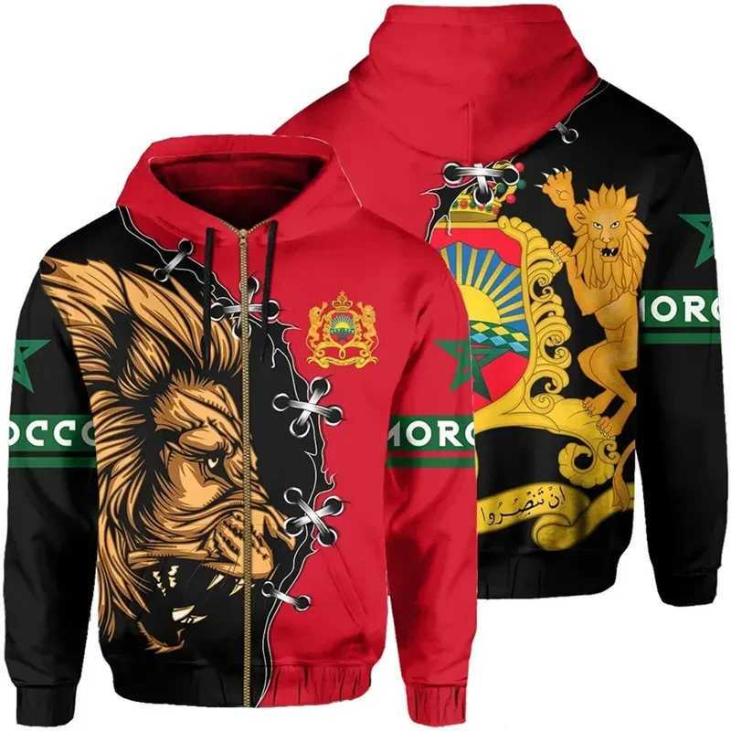 Men's Hoodies Sweatshirts 3D Morocco Emblem Printing Zip Up Hoodies For Men Soiritual Totem The Flag Of Morocco Graphic Zip Up Hoodie Harajuku Y2k Clothes 240424