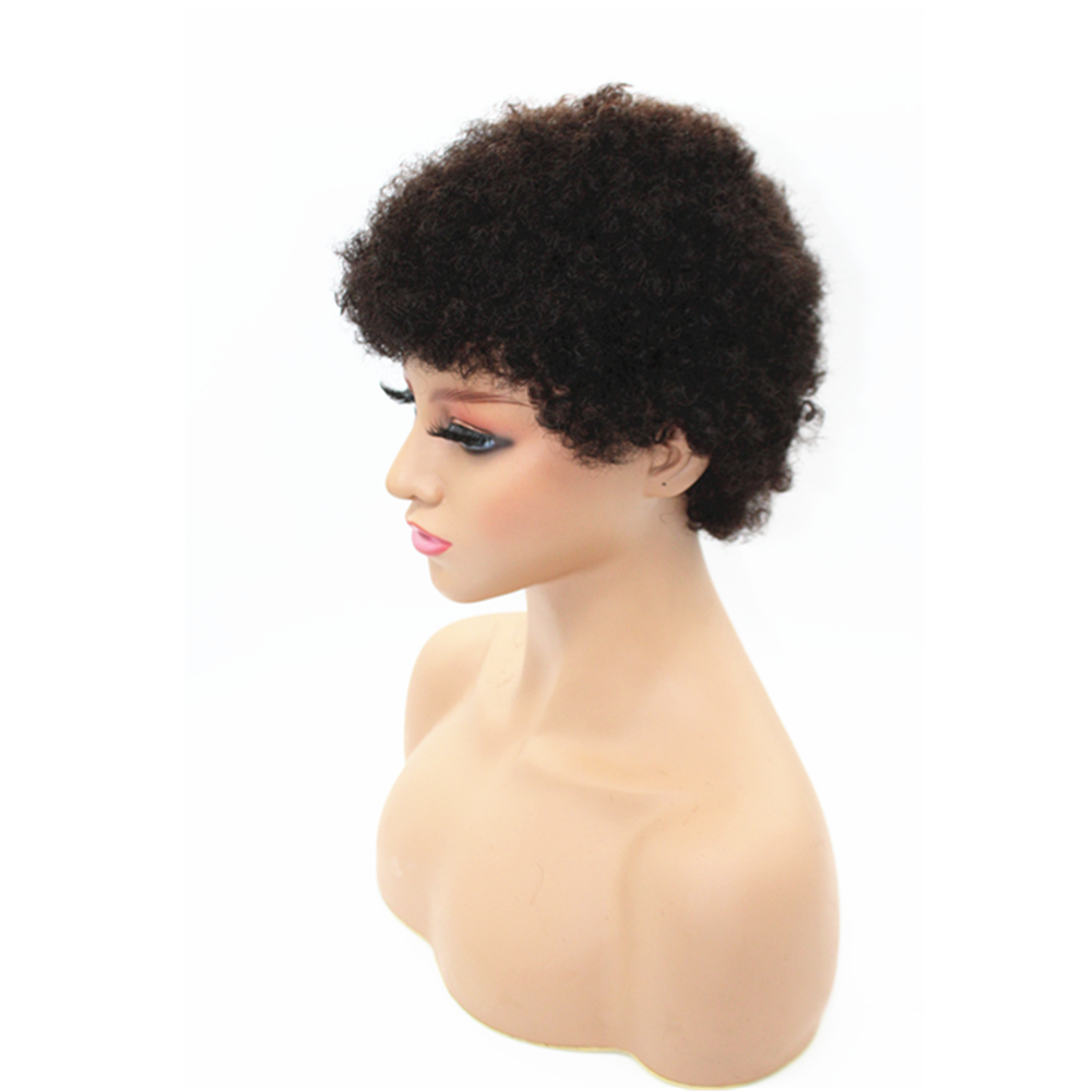 Siyah kadınlar için kısa afro peruklar doğal siyah afro kinky peruk insan saçı yumuşak ve kabarık tüysüz peruk