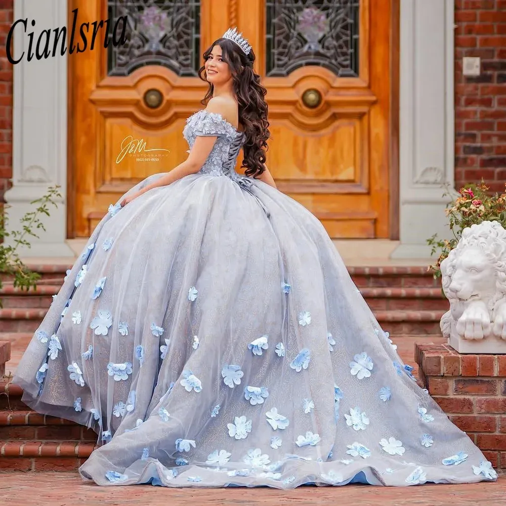 فساتين Quinceanera فستان زهرة تول منافسة قبالة الكتف حزب اللباس الدانتر