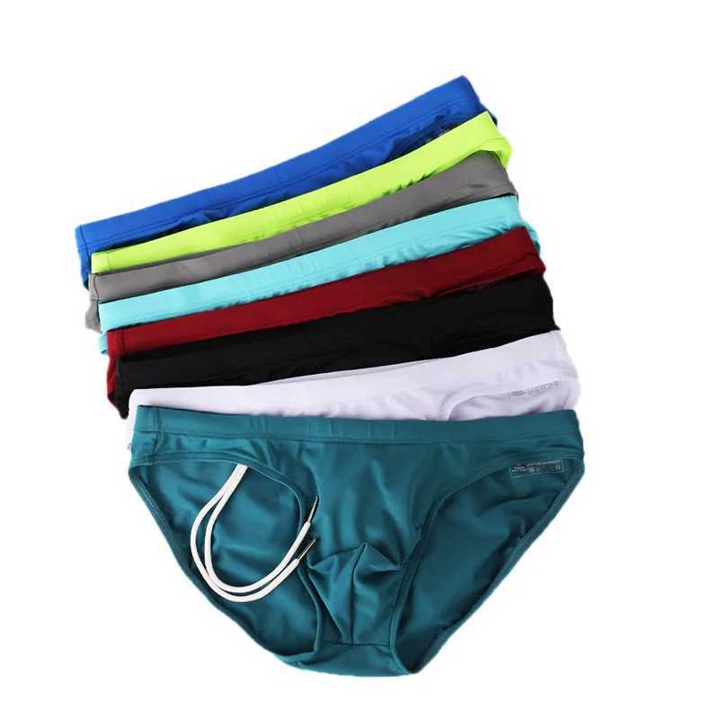 Men's Swimwear BRAVE PERSON Mens Nylon Solid String Design Beachwear Swim Bikini Men Low Rise Hot Springs Briefs Swimwear d240424