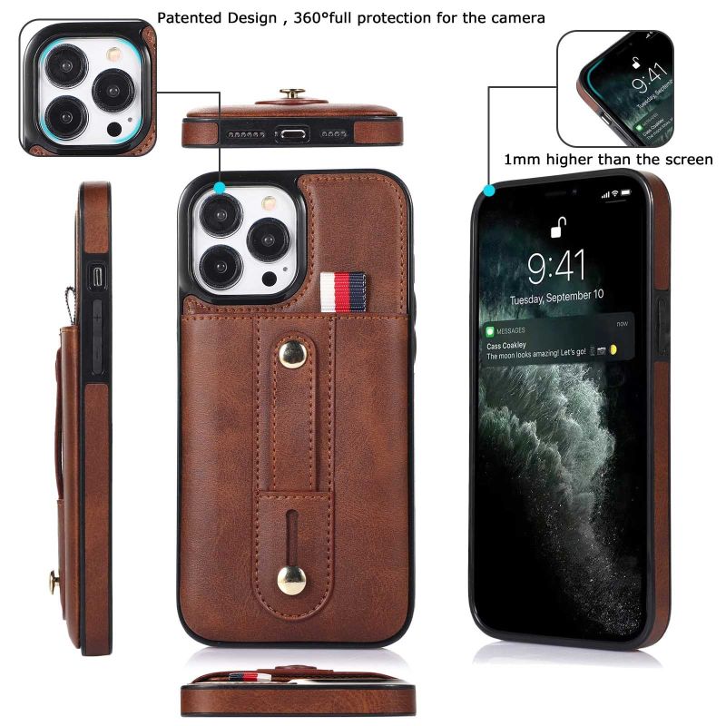Fashion design full cover Leather cases for Apple iPhone14/15pro max ringcase PU+TPU Card plug-in sticker