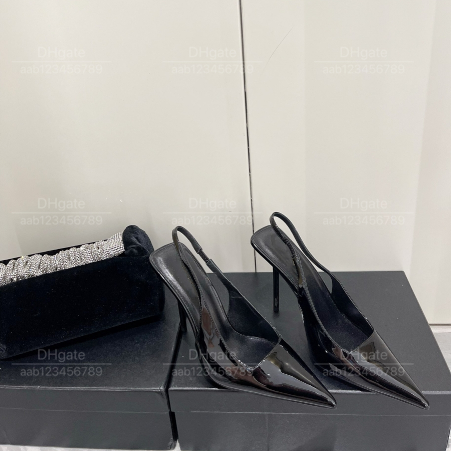 Top Mirror Quality Designer Sandales de marque classiques Styles Sandales féminines Point Point Toe Talage Talons 10 cm Sandales à talons hauts Emballage Real Cuir Sandales 35-39 Taille