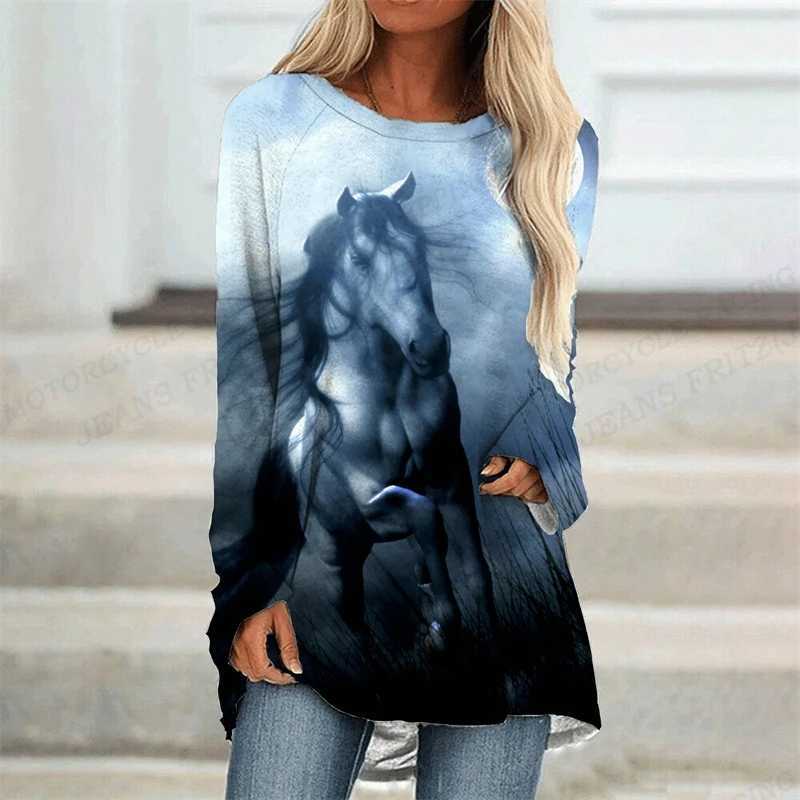 Women's T-Shirt Horse T Shirt Animal 3d Print T-shirt Women Fashion T-shirt Long Sleeve Tops Tees Ladies Tshirt Loose Camisetas Femme 240423