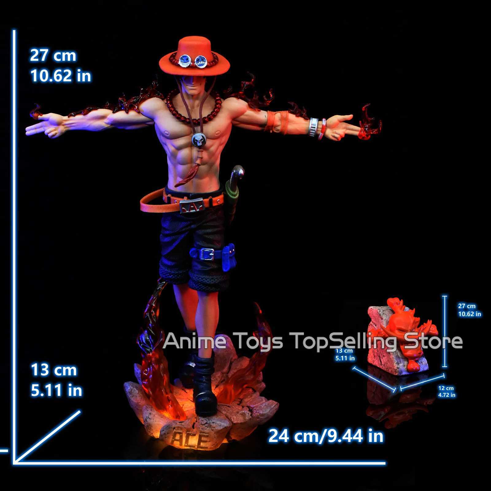 Action Toy Figures 28cm Anime One Piece Figure Classic styling Ace Figure Can emit light PVC Collectible Statue Model Toys Gifts T240422