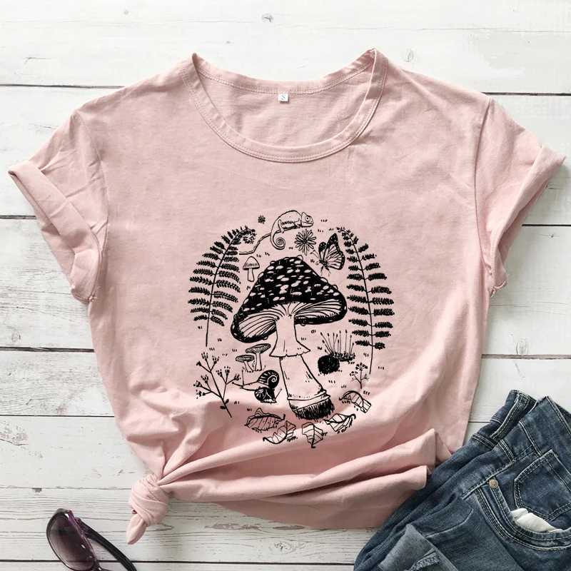 Koszulka damska estetyczne grzyby leśne T-shirt vintage botaniczny natura spacer koszulki