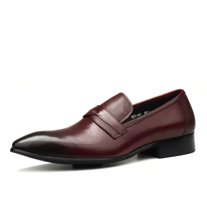 Mocasines de moda para hombres formales de cuero genuino punta puntiaguda en la boda zapatos oxford zapatos negros para hombres zapatos de vestir rojo para hombres