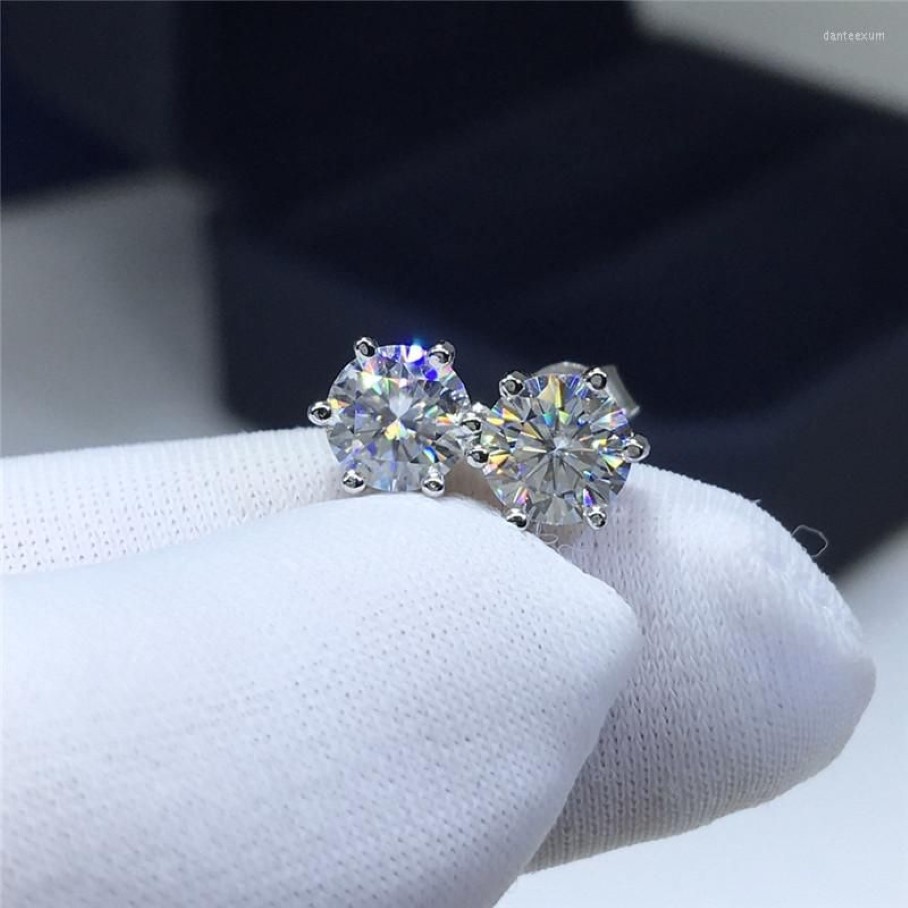 Stud Earrings 18K White Gold Plated Diamond Test Past Round Brilliant Cut 2 Carat D Color Moissanite Silver 925 Original Jewelry328u