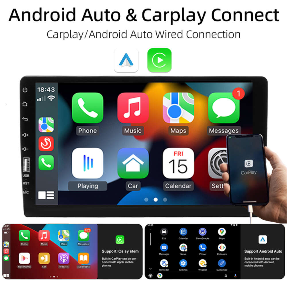 Auto radio 1 DIN CarPlay Android Auto Multimedia Player Touch Screen da 9 pollici FM Bluetooth MirrorLink Universal