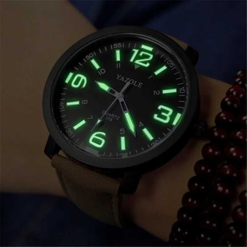 Montre-bracelets yazole top marque hommes montre la nuit légère montre masculine de luxe quartz cuir wrists montres occasionnelles reloj hombre 240423