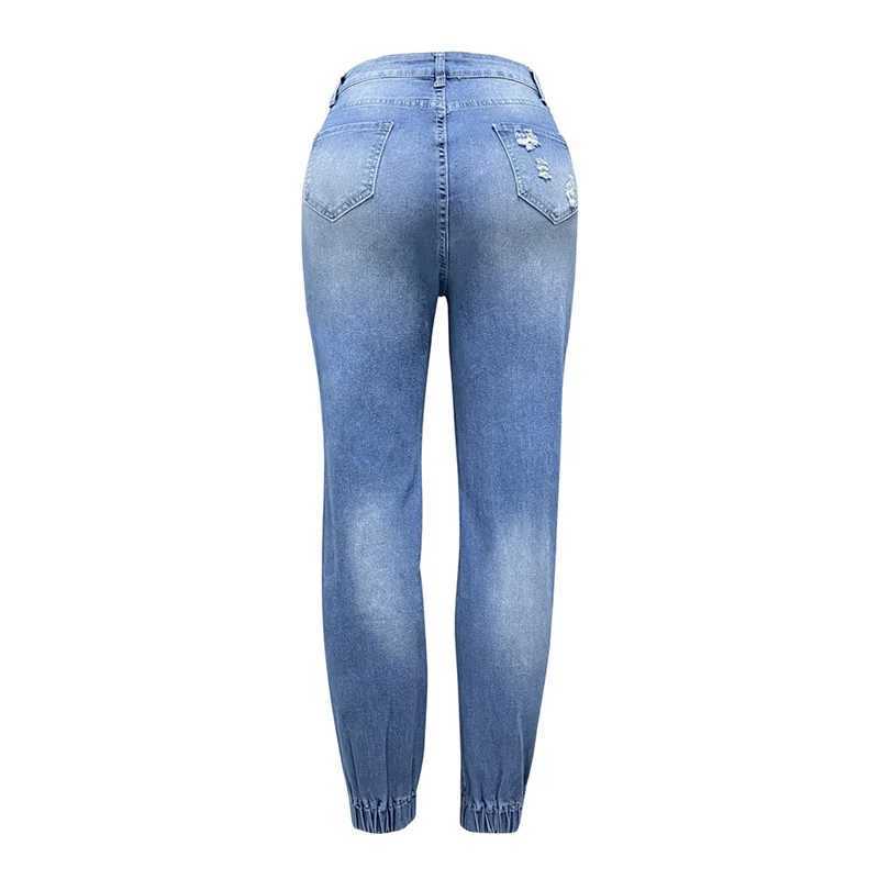 Frauen Jeans Mode Alphabet Print Stretch Bein Bleistift Jeans Frauen Trend gebrochene Löcher Denimhose Frauen schlanker mittlerer Taille Knopf Chic Hosen 240423