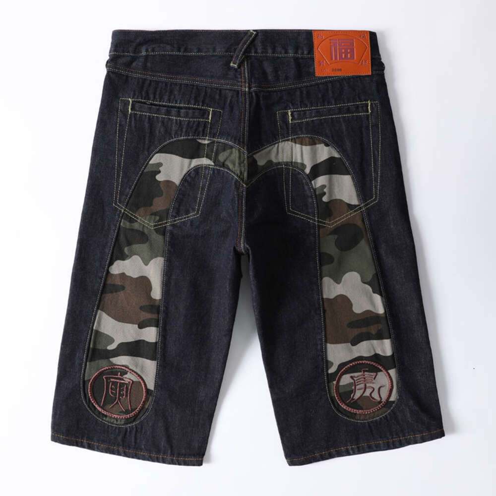 Hu yin fu shen wu fen korta mäns sommar mittbyxor tryckt broderade personliga stora m jacquard lösa tunna jeans 341190