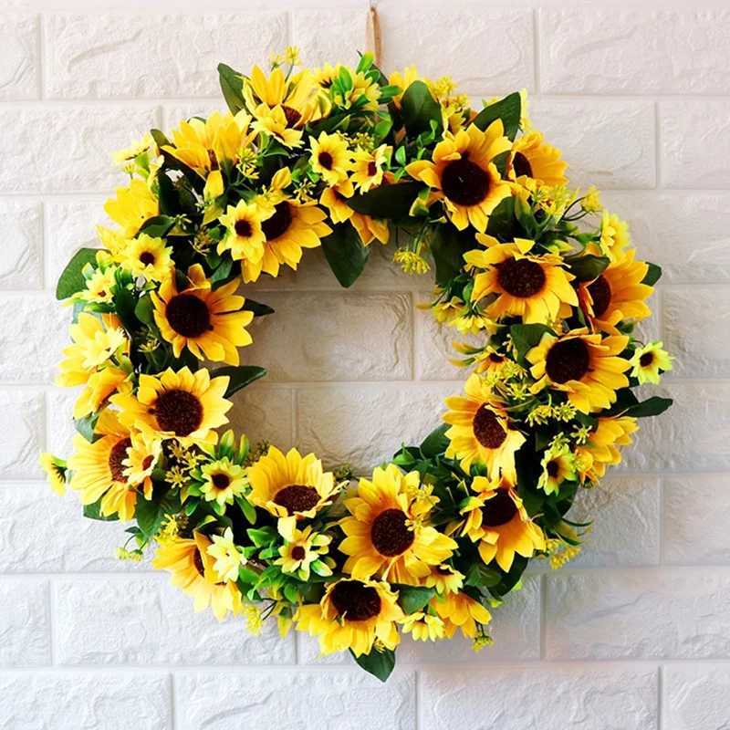 Faux Floral Greenery Artificial sunflower pattern decoration spring decoration yearround flowering green leaf decoration used for outdoor front door indoor and w