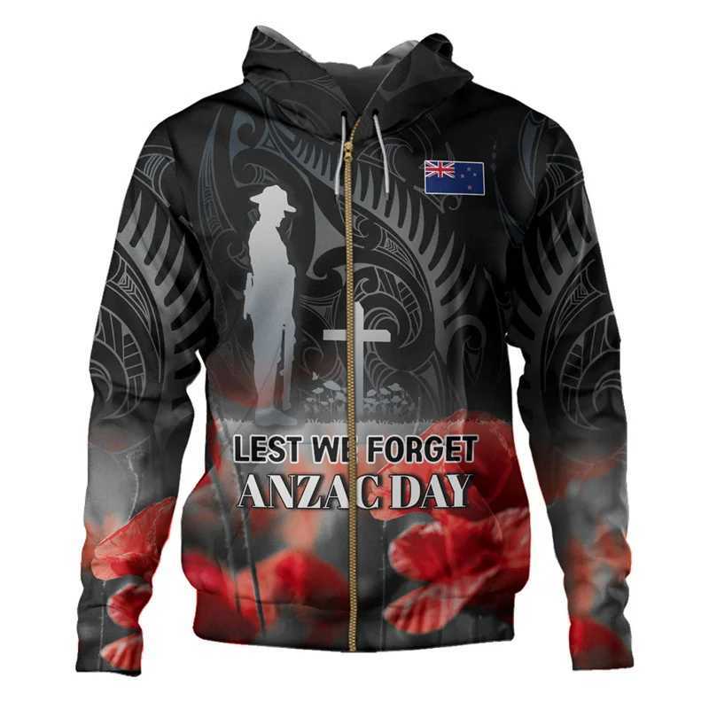 Heren Hoodies Sweatshirts Nieuw -Zeeland Silver Fern Maori 3D Gedrukte grafische hoodie Nieuw in hoodies Sweatshirts Zip Hoodies voor mannen Y2K pullover jas 240424