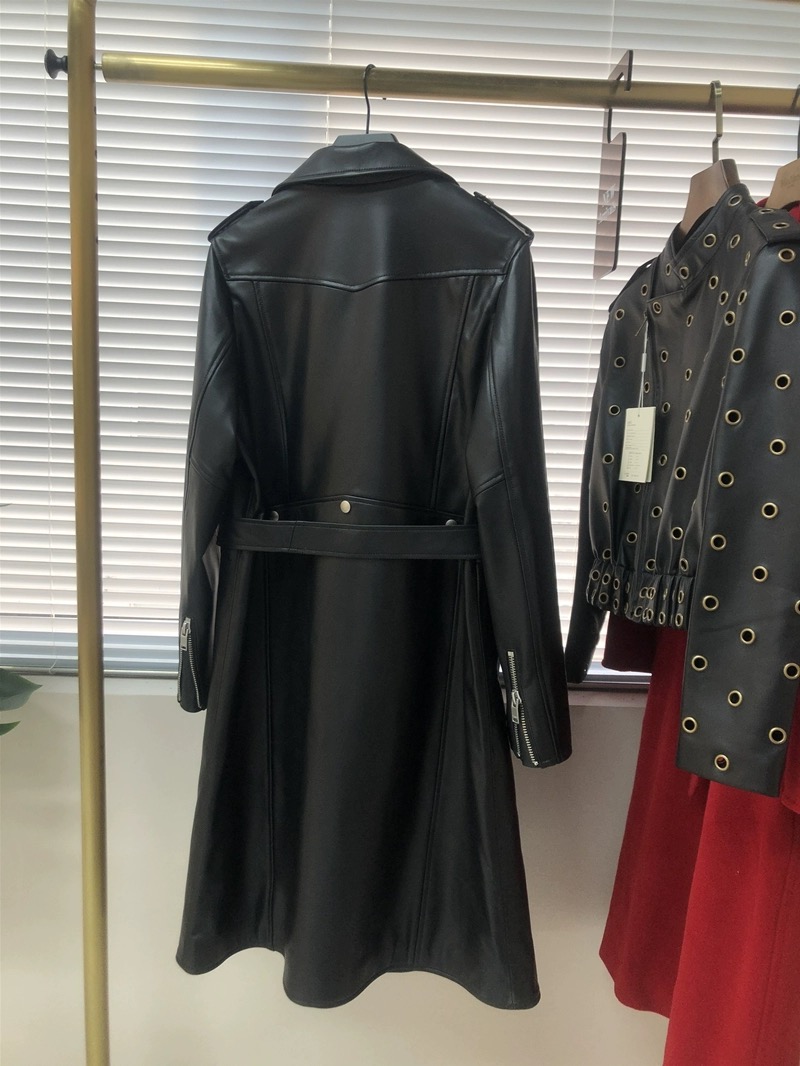 Designer Luxe dames trench jassen lederen jas jas vrouw vrouwelijke casual lange geulvakjes jas