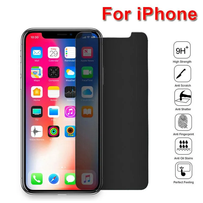 Anti-spion Privacy Tempered Glass Screen Protector för Huawei Samsung iPhone 11 12 Plus 13 14 15 Pro Max X XR 7 8 Plus med paket