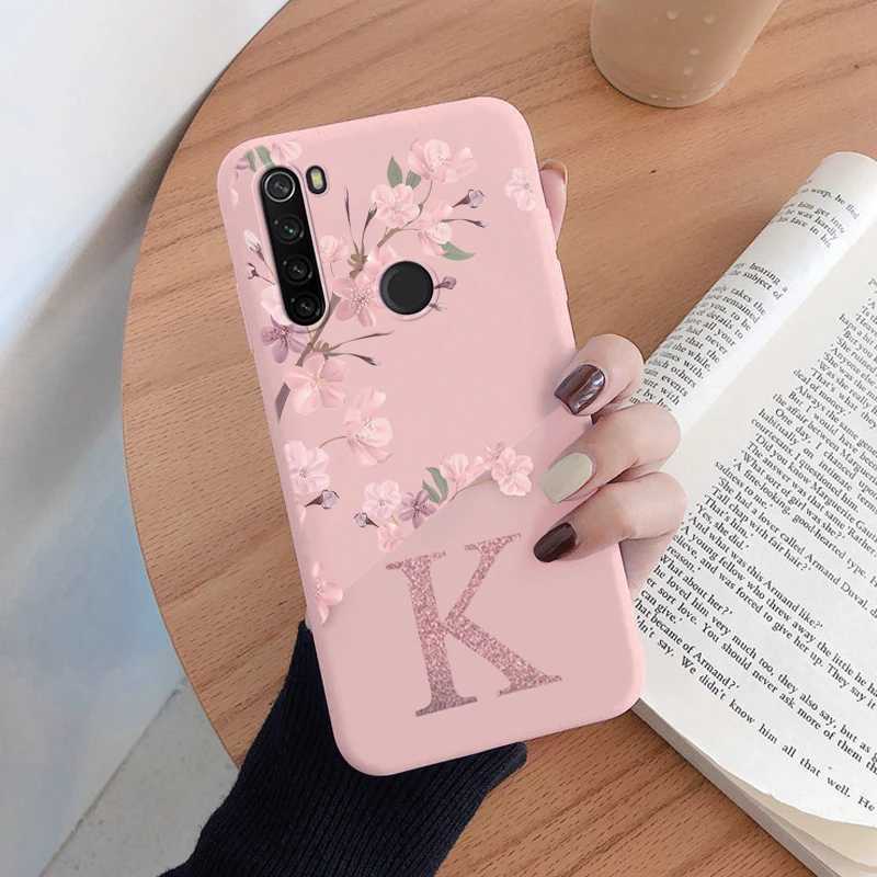 Mobiltelefonfodral för Redmi Note 8 8T Telefonfodral Pink Flowers Inledande bokstav A till Z Silikon Soft Back Cover för Redmi Note8 8 T Coque Alphabet 240423