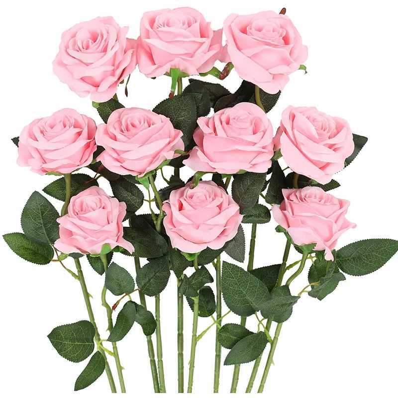 Finto vegetazione floreale 10 pezzi BATCH di rose artificiali rosse finti seta vera seta rose secca fiori bouquet feste di nozze familiari decorazioni da giorno di San Valentino t240