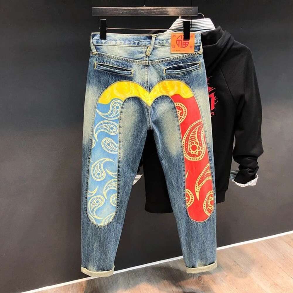 Jeans masculinos do novo yuanlu fushen desgastados de grande m mandarim pato solto perna reta de 9 pontos outono 816043