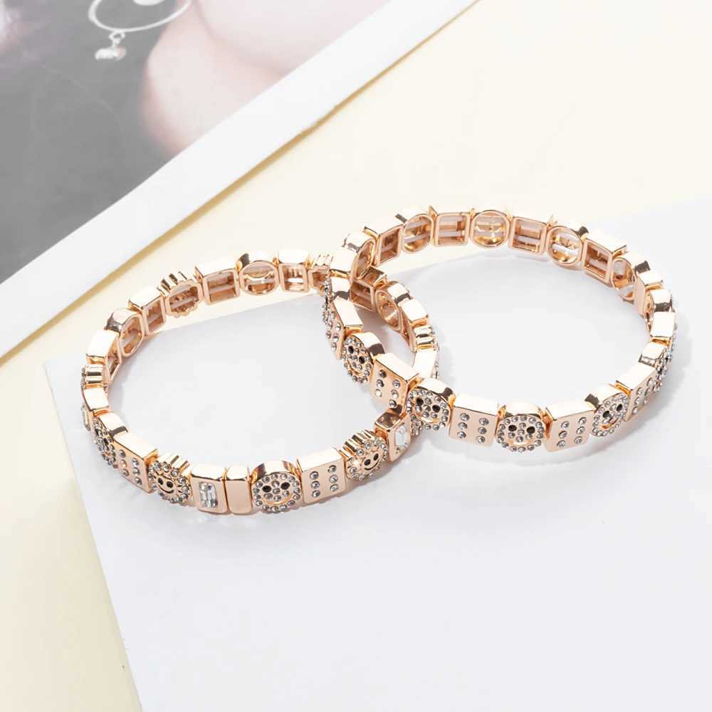 Kralen 2024 Design Email Happy Face ingelegde dimond armband voor vrouwen goud kleur dobbelstenen kralen elastische armband boho sieraden accessoires 240423