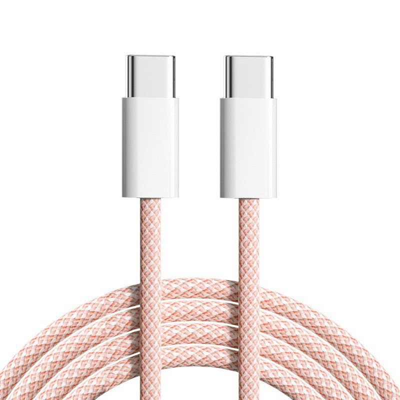 Colorful Nylon Braided 60W Type-C to Type-C Data Cable 1M 3FT Fast Charging USB-C C to C Charger Adapter PD Cables for Apple iPhone 15 Ipad Samsung Ultra Max Plus Cell Phone