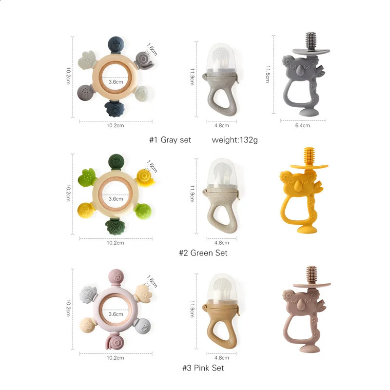 Baby Silicone Koala Training Toothbrush Wooden Ring A Free Toddler Teether Chew Toys Handle Kids Gift 240415