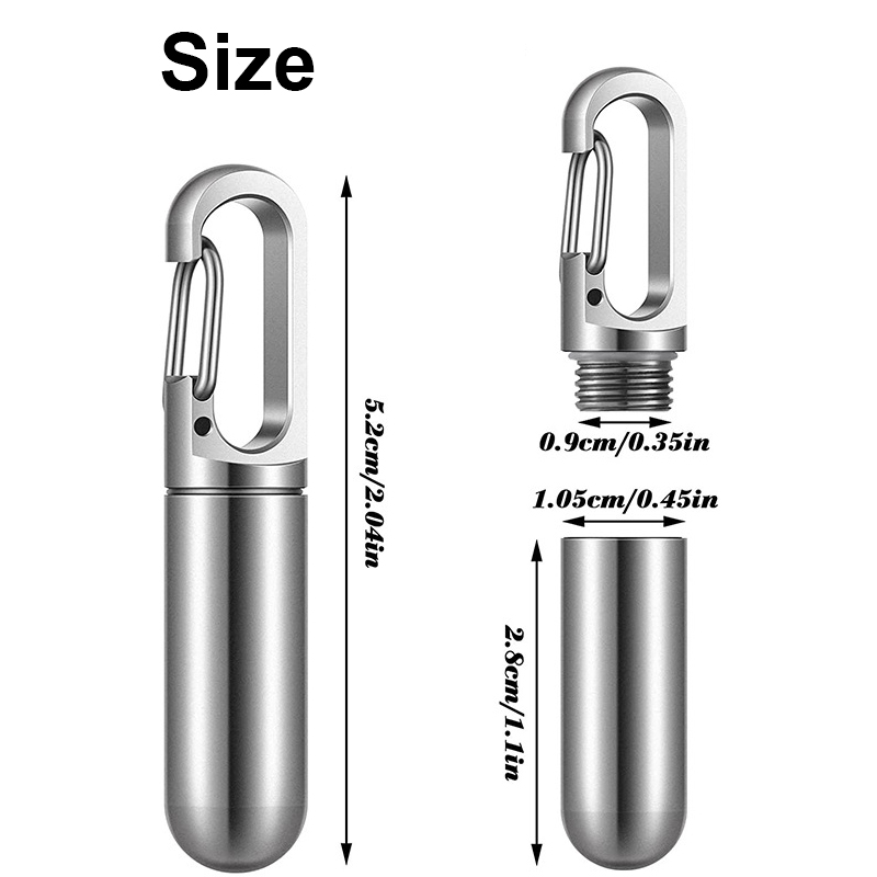 Pillerhållare med karabiner design klipp rostfritt stål kapsel tablett rökt fall fob nyckelring för utomhus resande camping vattentätt hängande spänne