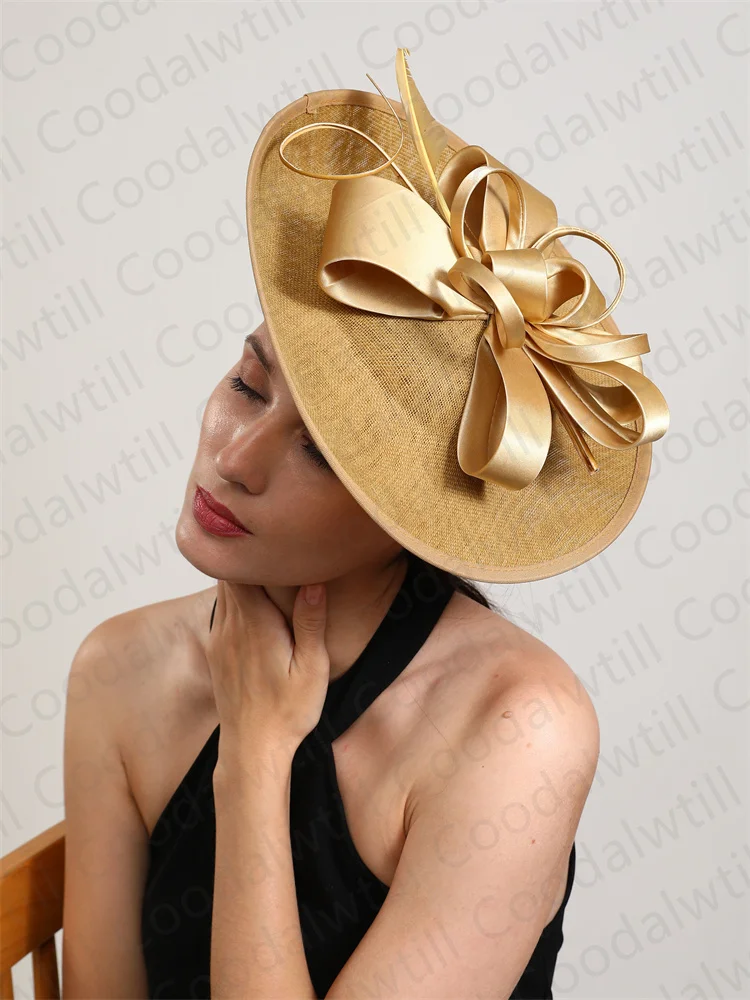 Gold Fascinator Hat Wedding Femmes Bandband Fancy Chic Derby Hat Chaps