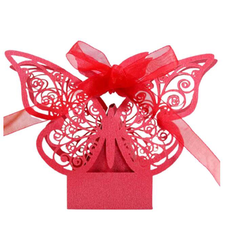 Ihålig fjäril presentpapperslådor kreativa laser skärande bröllop godis dragee box cookie carton wrapping paket