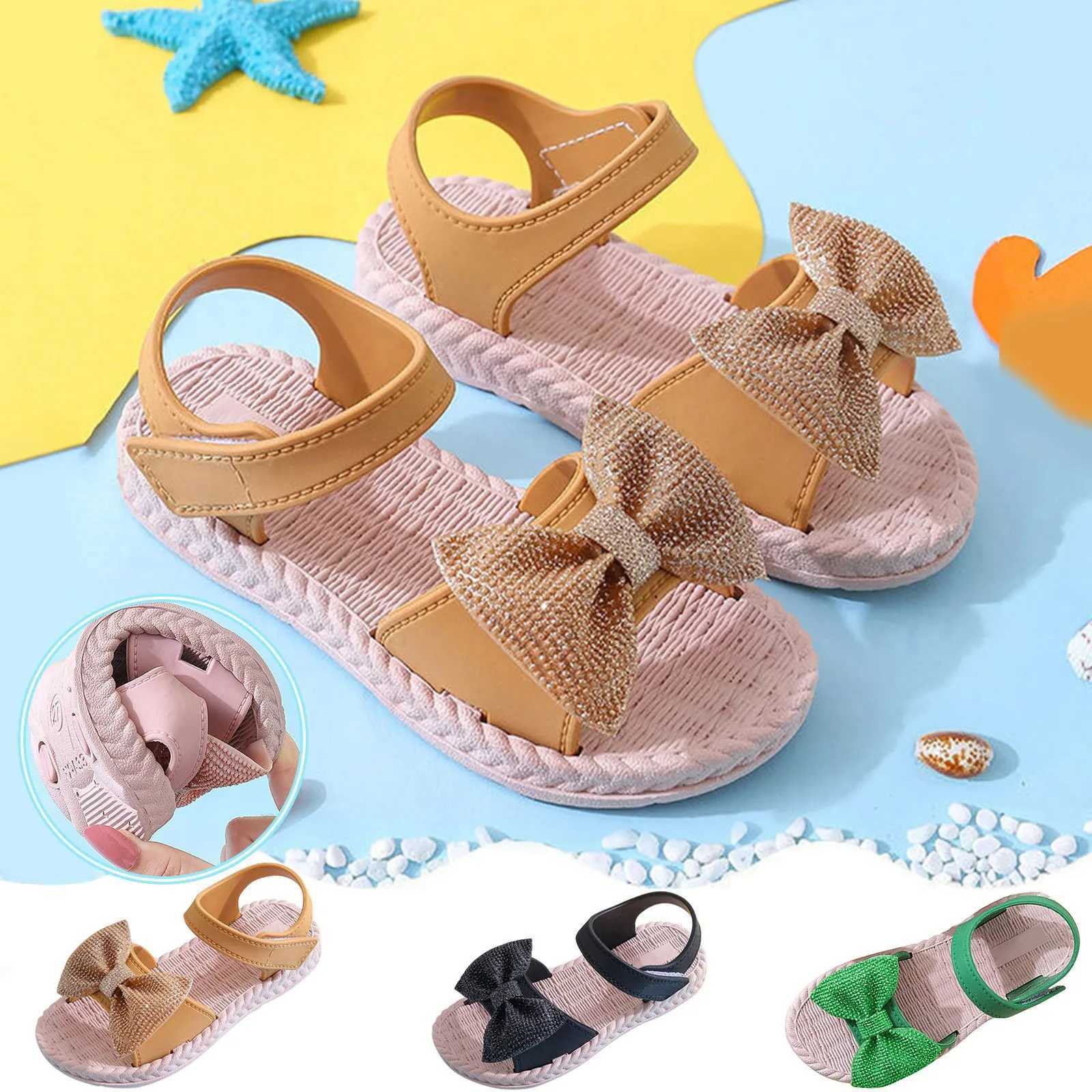 Slipper flickor sandaler sommar söt söt bowknot prinsessor skor sandaler avslappnad bekväm andlig mjuk botten strand barnskor skor2425