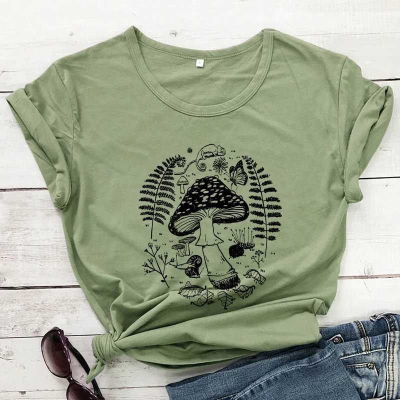 Koszulka damska estetyczne grzyby leśne T-shirt vintage botaniczny natura spacer koszulki