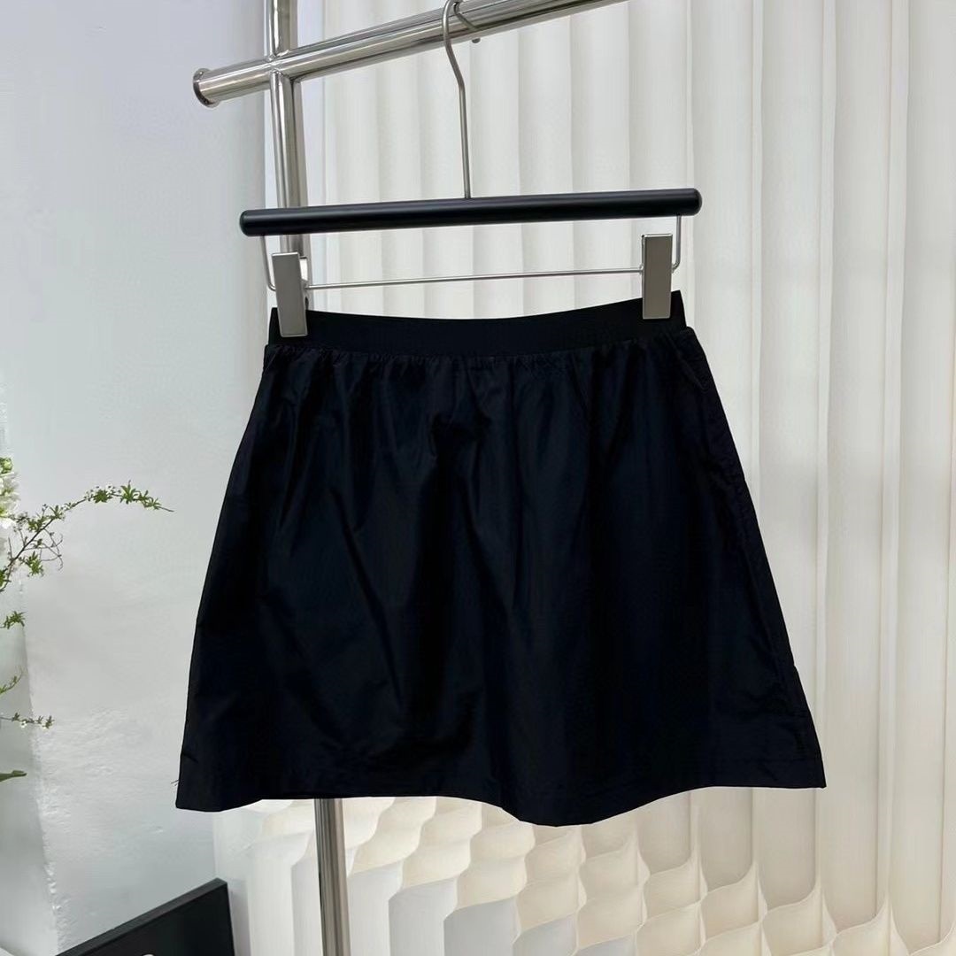 New women elastic waist letter embroidery black color zipper patched a-line short skirt SML
