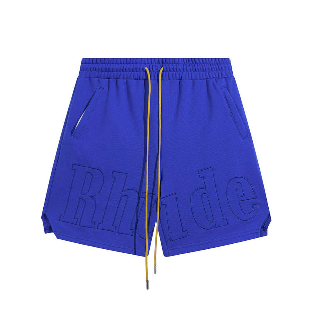 Trendy Brand RHUDE Micro Embroidered Drawstring Casual Cotton Shorts for Men and Women High Street Beach Sports Capris