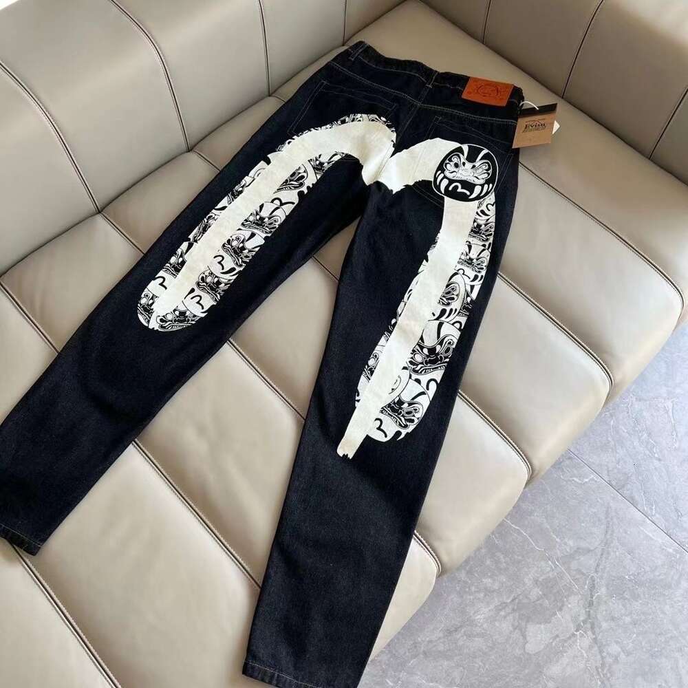 Chaopai Fushen Pants Moling Jeans Loose And Casual Embroidery Jacquard Size Personalized Straight Tube Splicing Print 406725