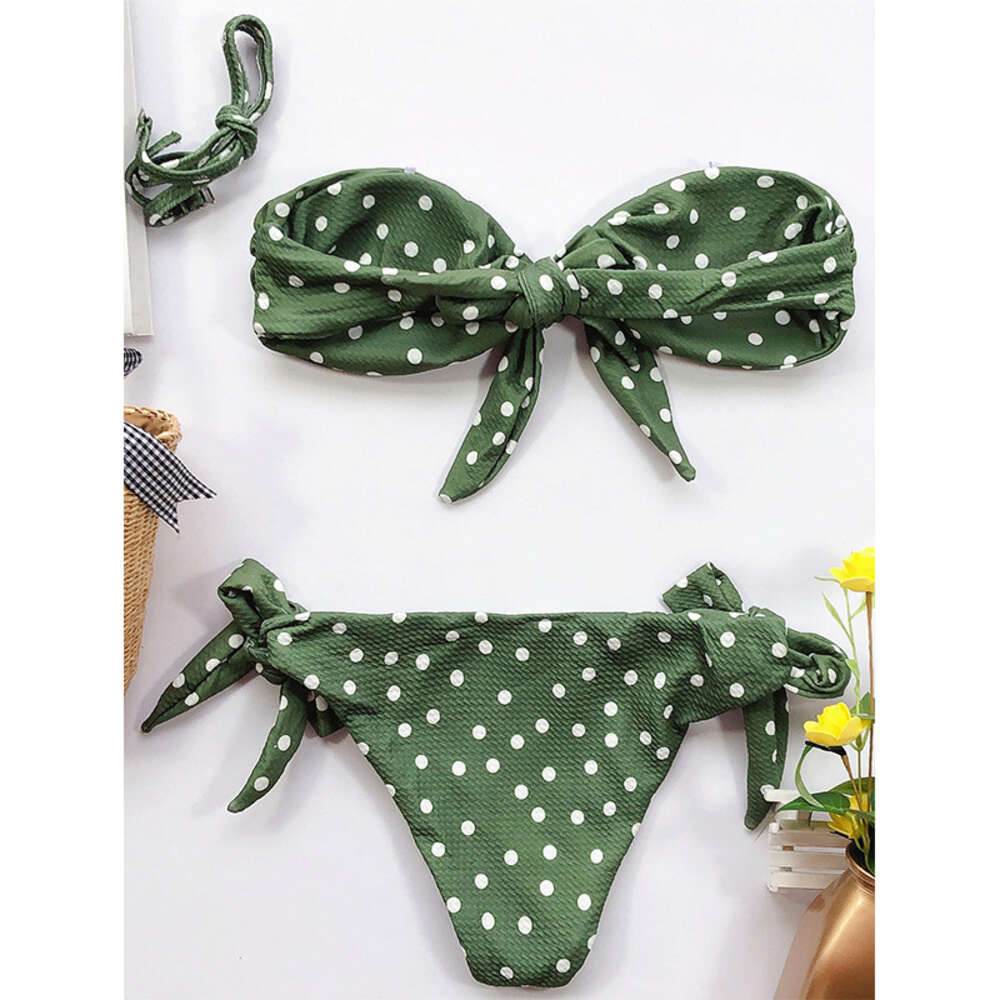 New Sexy Split Bikini Swimsuit for Women, Polka Dot Swimsuit Tie Up Bow Set