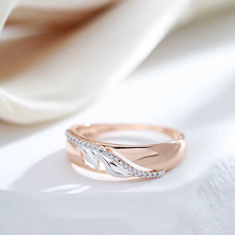 خواتم الزفاف Kinel Hot Vintage Natural Zircon Leaf Rings for Women 6mm Wide 585 Rose Gold Silver Color Miz