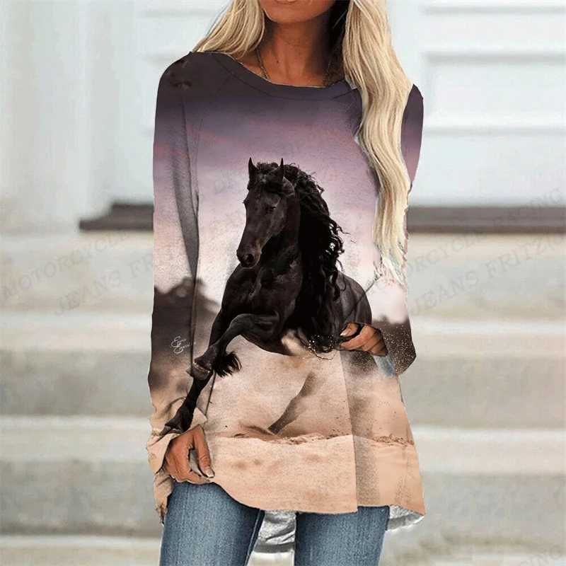 Women's T-Shirt Horse T Shirt Animal 3d Print T-shirt Women Fashion T-shirt Long Sleeve Tops Tees Ladies Tshirt Loose Camisetas Femme 240423