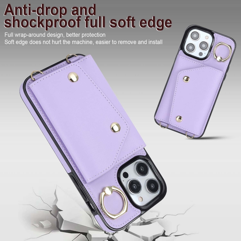 Moda Tasarım Crossbody Strap Cüzdan Deri Kılıflar İPhone için Uygun 15/14/13 Pro Max Ring Fermuar Stili Tam Koruma